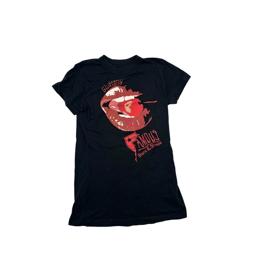 Famous Stars and Straps Girls Gluttony Graphic T-Shirt Black Size Large L USA